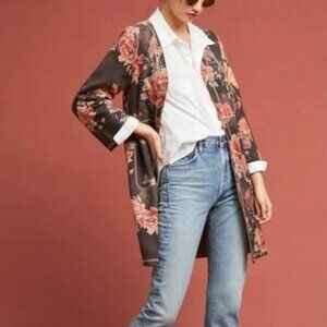 Solitaire Size XL Multicolor Floral Faux Suede Open Front Long Cardigan Jacket
